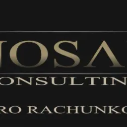Eleganckie logo biura rachunkowego Nosal Consulting na czarnym tle, z napisem 'Biuro Rachunkowe' na dole, wykonane w kolorze złota.