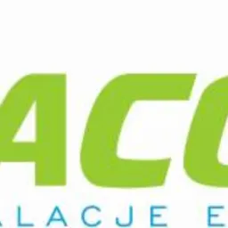 Logo firmy MACOnet w kolorach zielonym i niebieskim, z symbolem domu i napisem INSTALACJE ELEKTRYCZNE.