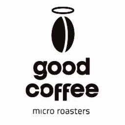 Logo firmy Good Coffee micro roasters z symbolem ziarna kawy z aureolą.