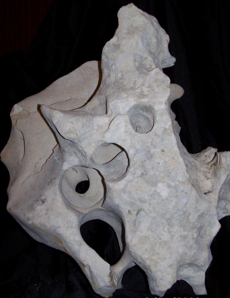 Szary, porowaty element konstrukcyjny z widocznymi otworami, przypominający odlew z betonu, na ciemnym tle.