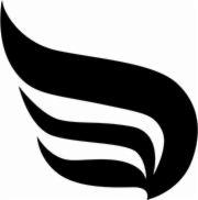 Stylizowany, czarny symbol przypominający skrzydło lub płomień, składający się z trzech zaokrąglonych, równoległych linii na białym tle.