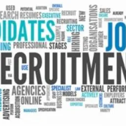 Word cloud featuring terms related to recruitment, including 'candidates,' 'job,' 'recruitment,' 'company,' 'agencies,' 'online,' and 'requirements,' with a focus on job search and hiring processes.