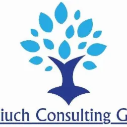 Logo firmy Dębciuch Consulting Group przedstawiające stylizowane drzewo z niebieskimi liśćmi i ciemnoniebieskim pniem.