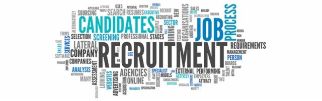 Word cloud featuring terms related to recruitment, including 'candidates,' 'job,' 'recruitment,' 'company,' 'agencies,' 'online,' and 'requirements,' with a focus on job search and hiring processes.