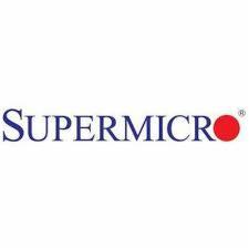 Logo firmy SUPERMICRO z granatowym napisem i czerwonym okręgiem po prawej stronie, na białym tle.