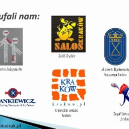 Kolaż logo różnych firm i organizacji z Krakowa, w tym Towarzystwo Salezjańskie, SALOS Kraków, AWF Kraków, Mankiewicz Coating Concepts, Kraków.pl i Zespół Tańca Ludowego Krakowiak, z nagłówkiem...