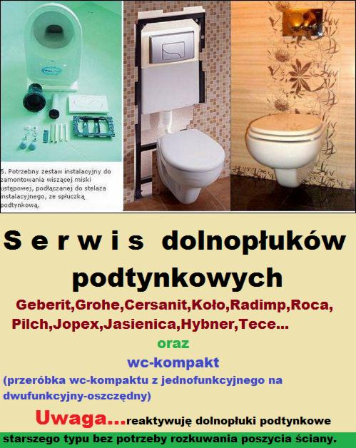 Montaż i serwis podtynkowych systemów spłukujących, widoczne przykładowe instalacje WC z różnymi wykończeniami ścian.