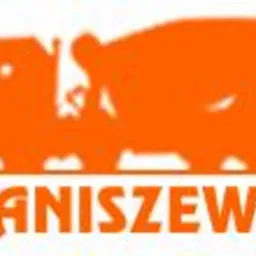 Pomarańczowy, wektorowy rysunek betonomieszarki z nazwą firmy 'STANISZEWSCY' na białym tle.