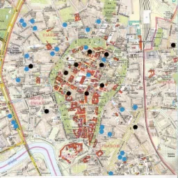 Mapa sytuacyjna centrum miasta z zaznaczonymi nieruchomościami administrowanymi przez 'SET ESTATES' Sp. z o.o. od 1991 roku, z rozróżnieniem na zarząd sądowy (kolor czarny) i zarząd zwykły (kolor...