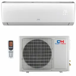 Zestaw klimatyzacji Cooper&Hunter składający się z jednostki wewnętrznej z wyświetlaczem temperatury 28 stopni Celsjusza, jednostki zewnętrznej z kratką wentylacyjną oraz pilota z wyświetlaczem 26...