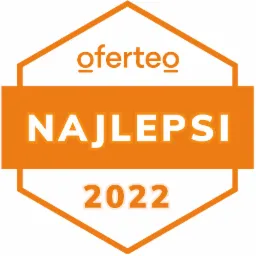 Pomarańczowa odznaka Oferteo Najlepsi 2022 z logo w górnej części