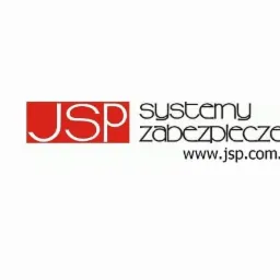 Logo firmy JSP Systemy Zabezpieczeń z czerwonym kwadratem i białą literą J, S, P oraz adresem strony internetowej.