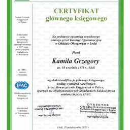 Certyfikat głównego księgowego wydany przez Stowarzyszenie Księgowych w Polsce