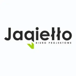 Logo biura projektowego Jaqiello z zielonym symbolem strzałki w dół