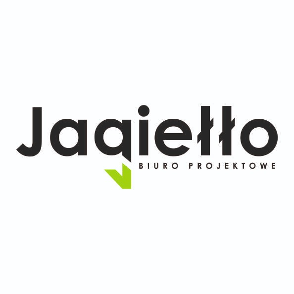 Logo biura projektowego Jaqiello z zielonym symbolem strzałki w dół