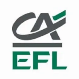 Logo EFL z zielonym akcentem i szarym znakiem graficznym na białym tle. Charakterystyczny font i układ elementów.