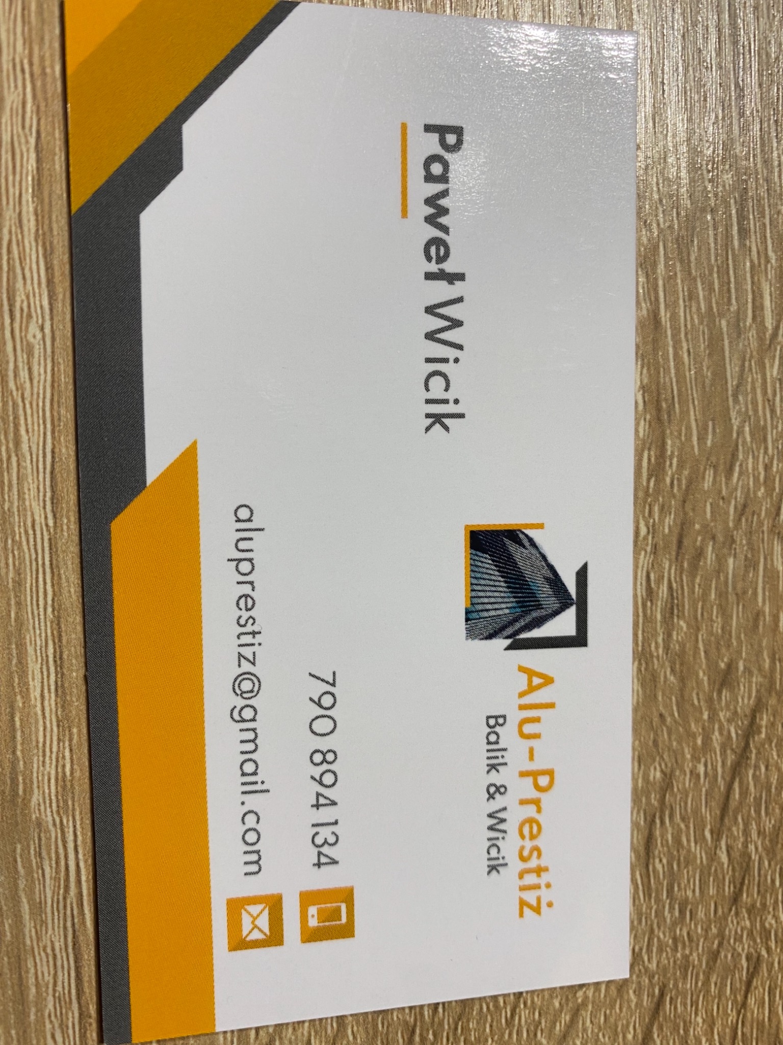 Wizytówka firmy Alu-Prestiż Balik & Wicik z adresem email aluprestiz@gmail.com i numerem telefonu 790 894 134.