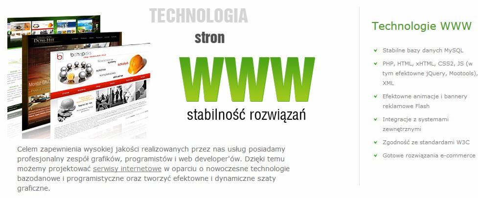 Ilustracja prezentująca koncepcję technologii stron WWW z przykładami projektów graficznych interfejsów użytkownika, podkreślająca stabilność rozwiązań.
