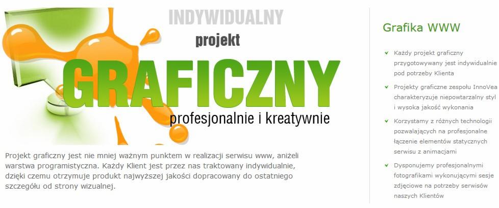 Koncepcja projektu graficznego z elementami płynnej, pomarańczowej farby na monitorze, akcentująca słowo 'GRAFICZNY' w zielonym kolorze, z hasłem 'profesjonalnie i kreatywnie'.