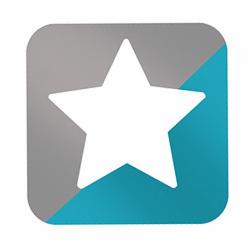 Ikona z białą gwiazdą na szaro-turkusowym tle, zaokrąglone rogi.