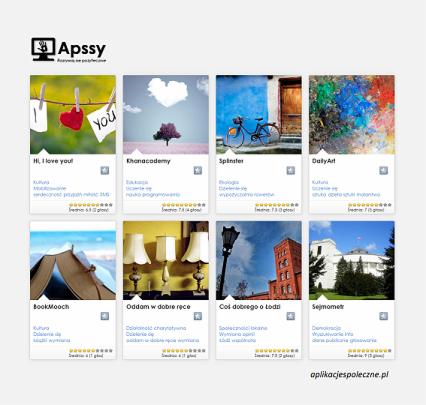 Zrzut ekranu strony internetowej z miniaturami różnych aplikacji społecznych, prezentujących ich ikony i nazwy.