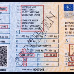 WAŻNE - Na czerwono zaznaczono dane z dowodu rejestracyjnego niezbędne do prawidłowego przygotowania oferty