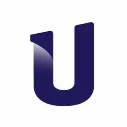 Grafika przedstawia stylizowaną literę U w kolorze granatowym z efektem gradientu i połysku na białym tle.