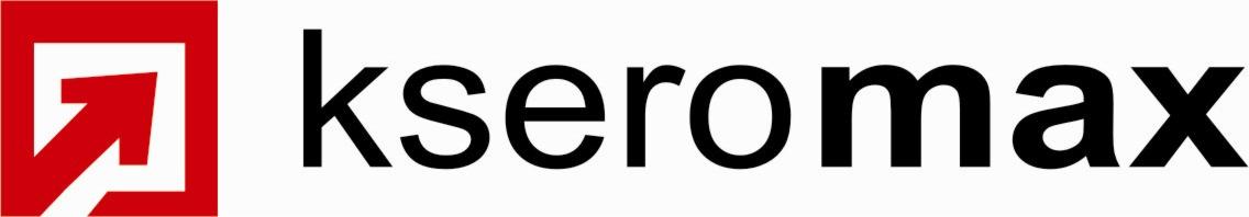 Logo firmy Kseromax: czerwony kwadrat z białą strzałką w lewo, obok czarny napis 'kseromax' na białym tle. Minimalistyczny i profesjonalny design.