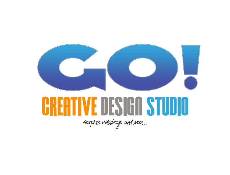 Logo studia kreatywnego: 'GO! Creative Design Studio' z hasłem 'Graphics webdesign and more...'