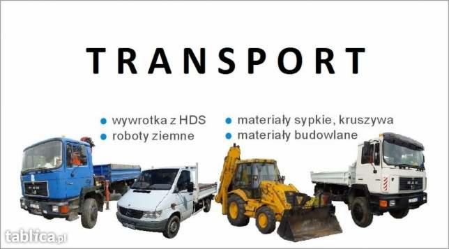 Grafika przedstawiająca różne pojazdy budowlane i transportowe: niebieska wywrotka z HDS, biała furgonetka z otwartą skrzynią ładunkową, żółta koparko-ładowarka oraz biała wywrotka. Nad pojazdami...