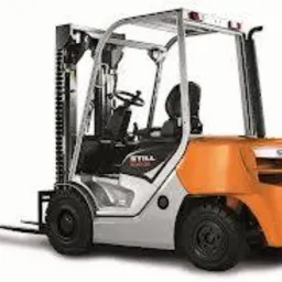 Pomarańczowo-srebrny wózek widłowy STILL EFG 220, widok z boku na białym tle, z widocznym napisem 'ELECTRIC' na obudowie.