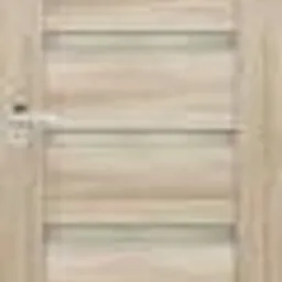 Model drzwi wewnętrznych Pol-skone Arco w kolorze dębu angielskiego z wąskimi szybkami, widok na całe skrzydło drzwiowe z klamką.