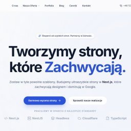 79 LEVEL - Tworzenie stron internetowych - Strona firmowa z responsywnym designem, zbudowana w oparciu o Next.js. Widoczny nagłówek z menu i hasło: Tworzymy strony, które Zachwycają.