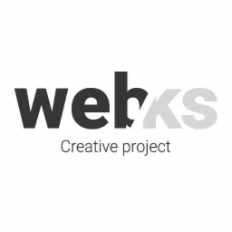 Minimalistyczne logo 'webKS Creative project' z czarnym 'web' i szarym 'KS' na białym tle.