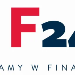 Logo firmy F24.pl z wykresem słupkowym w kolorach czerwonym i granatowym, hasło: Pomagamy w finansach.