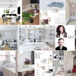 Mozaika zdjęć prezentująca różnorodne aranżacje wnętrz: salon z zielonym akcentem, beżowa sofa w salonie, niebieski narożnik z meblami, pokój na poddaszu, salon z dywanem w geometryczne wzory...