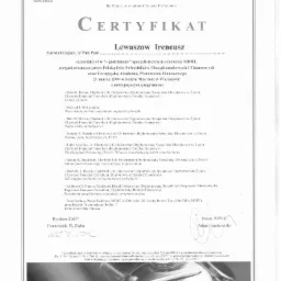 Certyfikat ukończenia szkolenia MDRT dla Lewaszowa Ireneusza, zorganizowanego przez Polską Izbę Pośredników Ubezpieczeniowych i Finansowych, data 21 marca 2006.