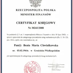 certyfikat księgowy