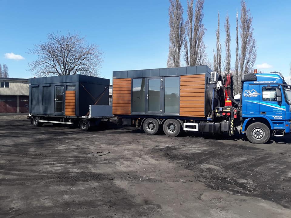 transport kontenerów socjalnych, kiosków