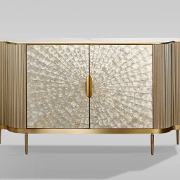 Oryginalna komoda w kolorze szampańskiego złota z frontem wykonanym z naturalnej muszli układającej się wsymetryczny wzór. Korpus posiada ryflowane drewno oraz blat z wykończeniem marmurowym.
https://www.inventio.info.pl/products/stilig-st906-komoda-1140-