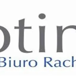 Logo 'Optima Biuro Rachunkowe' z szarym napisem i niebieskim elementem graficznym, prezentujące profesjonalne usługi biura rachunkowego.