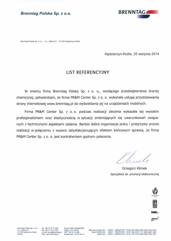 Referencja Brenntag Polska Sp.z o.o