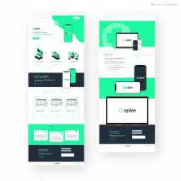 Projekt strony internetowej Eplee z ilustracjami wektorowymi, prezentowany na laptopie i smartfonach, z elementami UI/UX i katalogiem ofertowym.