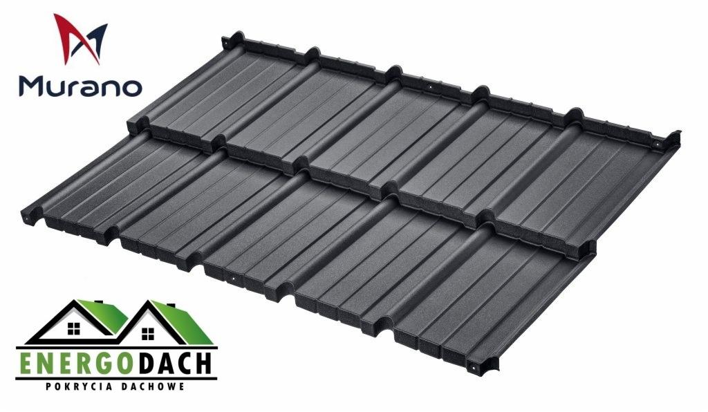 Panel dachowy Murano w kolorze grafitowym, prezentowany na białym tle, z widocznym logo producenta Energodach.