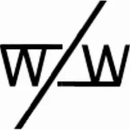 Czarno-białe logo firmy z dwoma literami W rozdzielonymi ukośną linią.