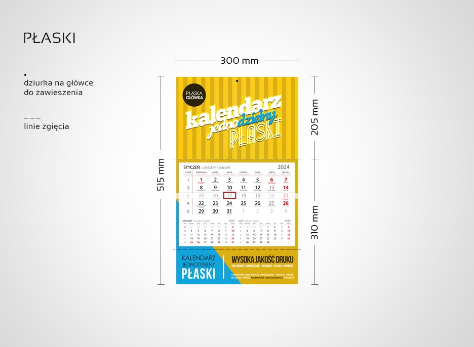 Kalendarz jednodzielny PŁASKI