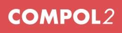 Biały napis 'COMPOL2' na ceglastoczerwonym tle. Prosty, czytelny font. Minimalistyczny design, potencjalne logo firmy.