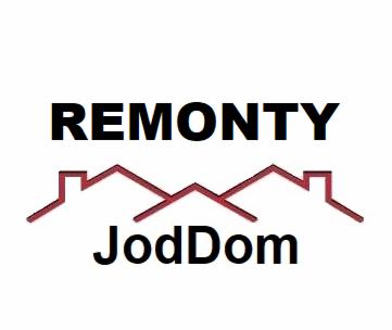 Logo firmy remontowej JodDom z motywem trzech czerwonych dachów i napisem REMONTY.