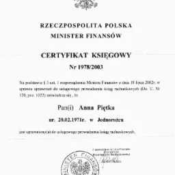 Certyfikat księgowy
