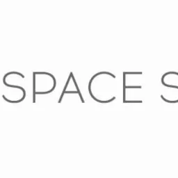 Minimalistyczne logo 'Space Service' w szarościach. Geometryczny symbol z liter 'S' obok nazwy firmy, na białym tle. Nowoczesny design.